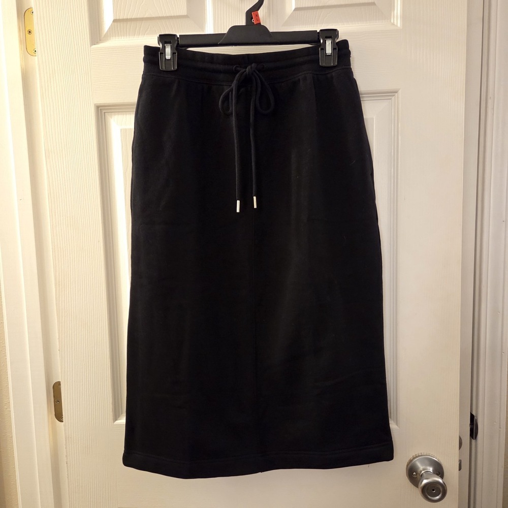 Ann Taylor Weekend sz SP pullon black fleece midi skirt NWT casual chic everyday